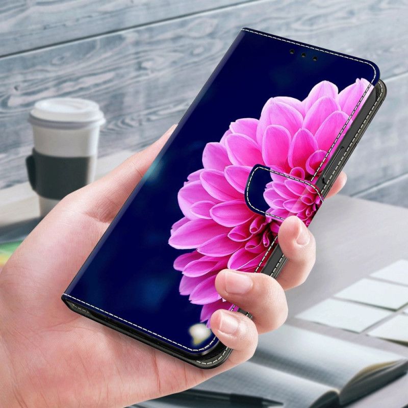 Lederhüllen Samsung Galaxy S24 Plus 5g Rosa Blumen Auf Blauem Hintergrund