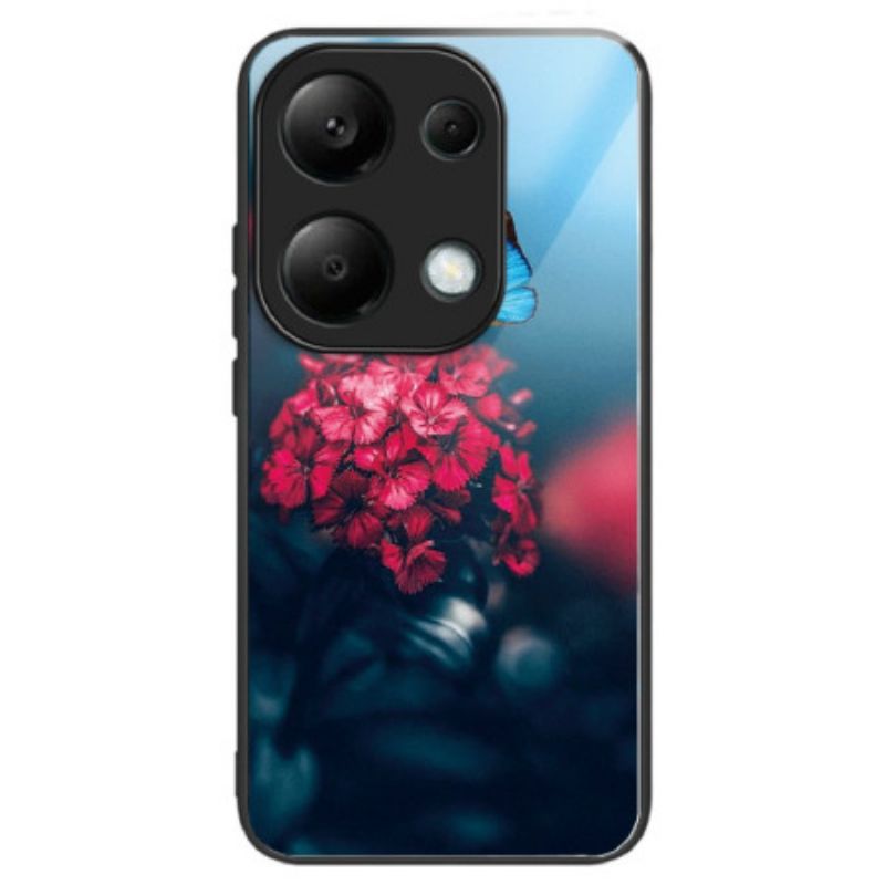 Hülle Xiaomi Redmi Note 13 Pro 4g Rote Blumen Und Schmetterlinge Aus Gehärtetem Glas