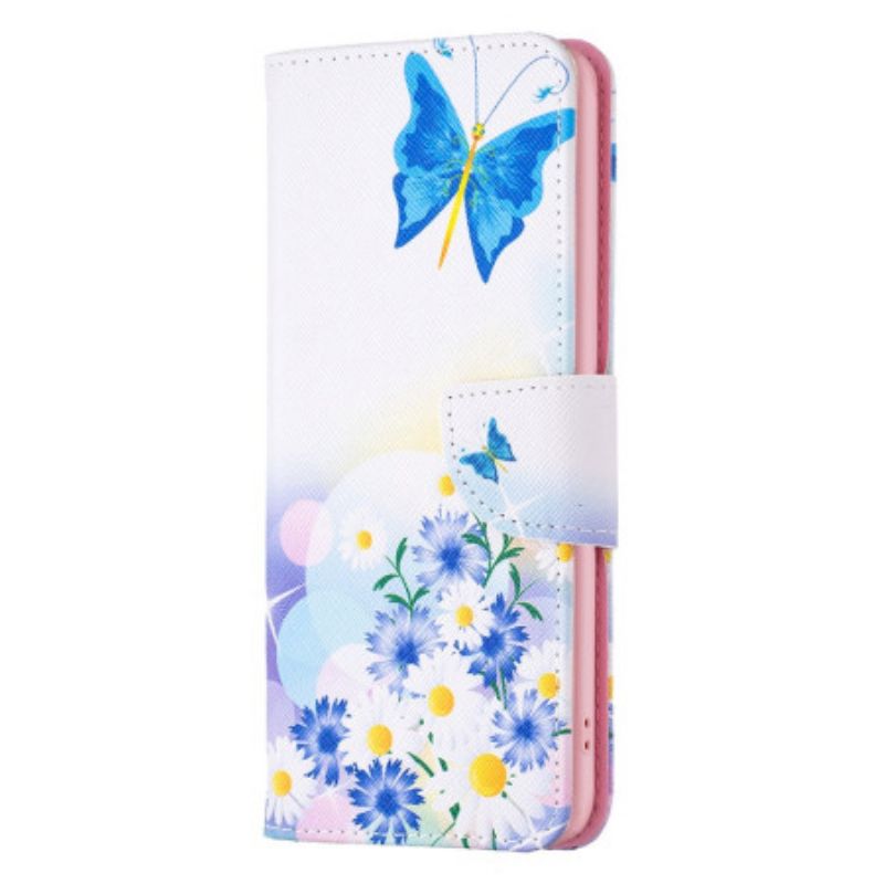 Lederhüllen Xiaomi Redmi Note 13 Pro 4g Handyhülle Schmetterlings- Und Blumenaquarell