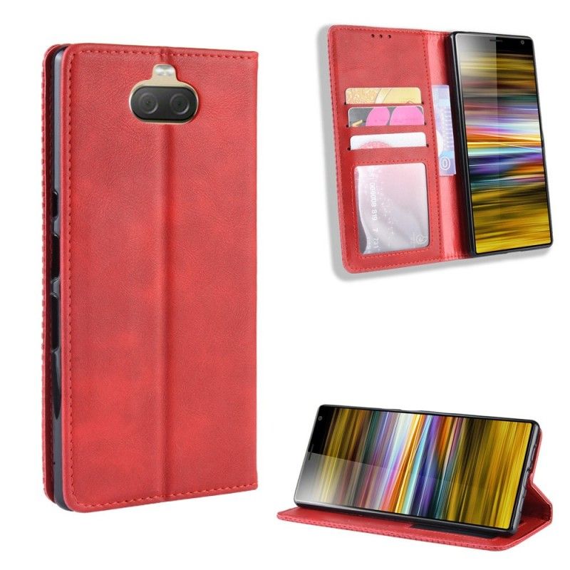 Flip Case Sony Xperia 10 Schwarz Einfaches Vintage-Kunstleder