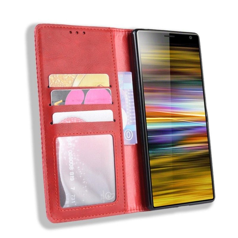 Flip Case Sony Xperia 10 Schwarz Einfaches Vintage-Kunstleder