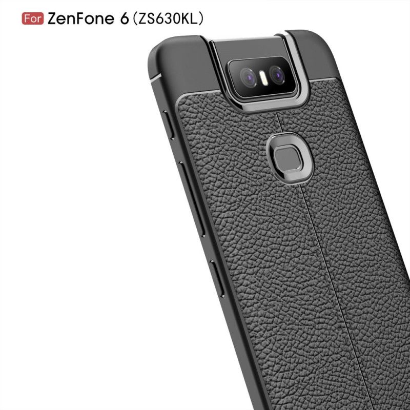 Hülle Asus ZenFone 6 Schwarz Doppellinien-Litschileder-Effekt