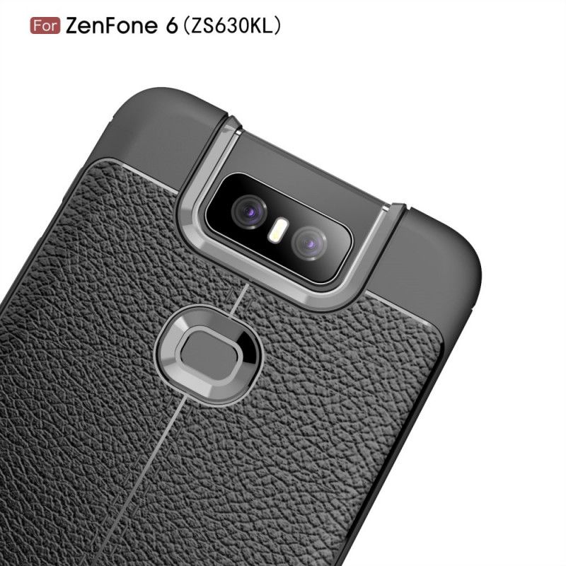 Hülle Asus ZenFone 6 Schwarz Doppellinien-Litschileder-Effekt