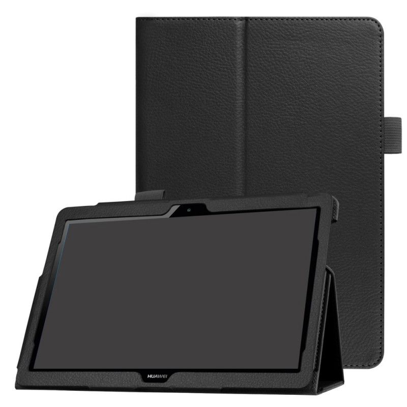 Smart Case Huawei MediaPad T3 10 Schwarz Litchi Leder Im Stil Mit Zwei Klappen