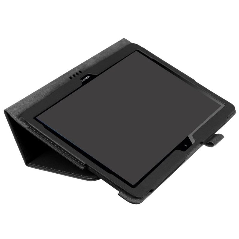 Smart Case Huawei MediaPad T3 10 Schwarz Litchi Leder Im Stil Mit Zwei Klappen