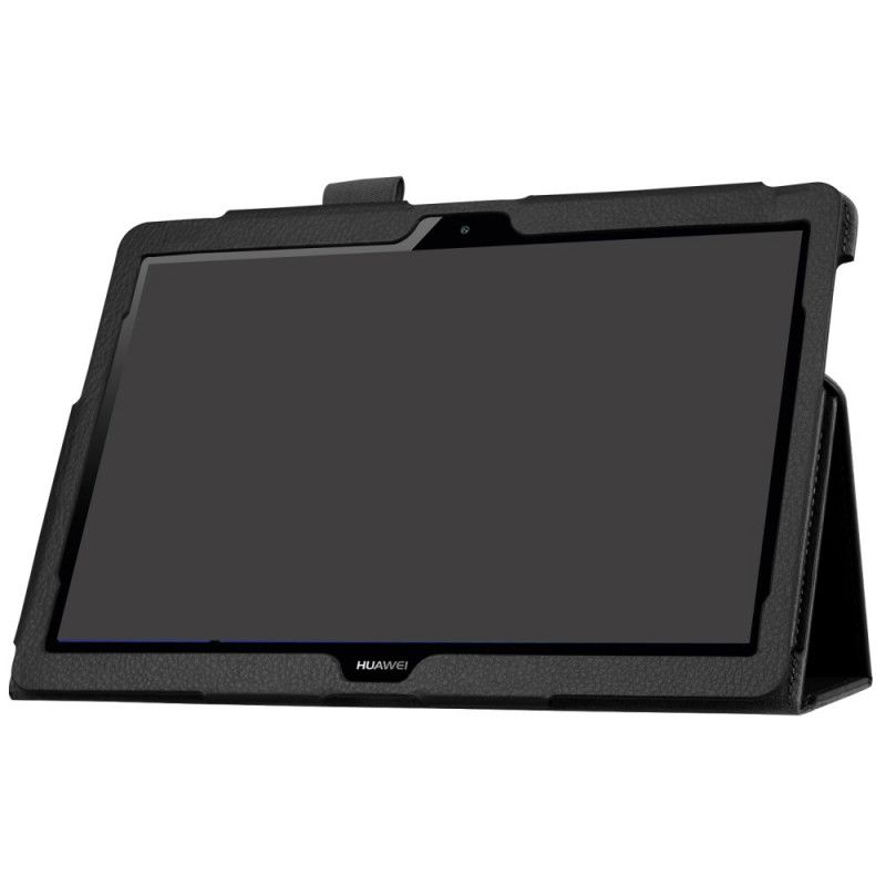 Smart Case Huawei MediaPad T3 10 Schwarz Litchi Leder Im Stil Mit Zwei Klappen