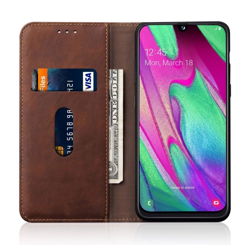 Flip Case Samsung Galaxy A40 Rot Genähter Ledereffekt