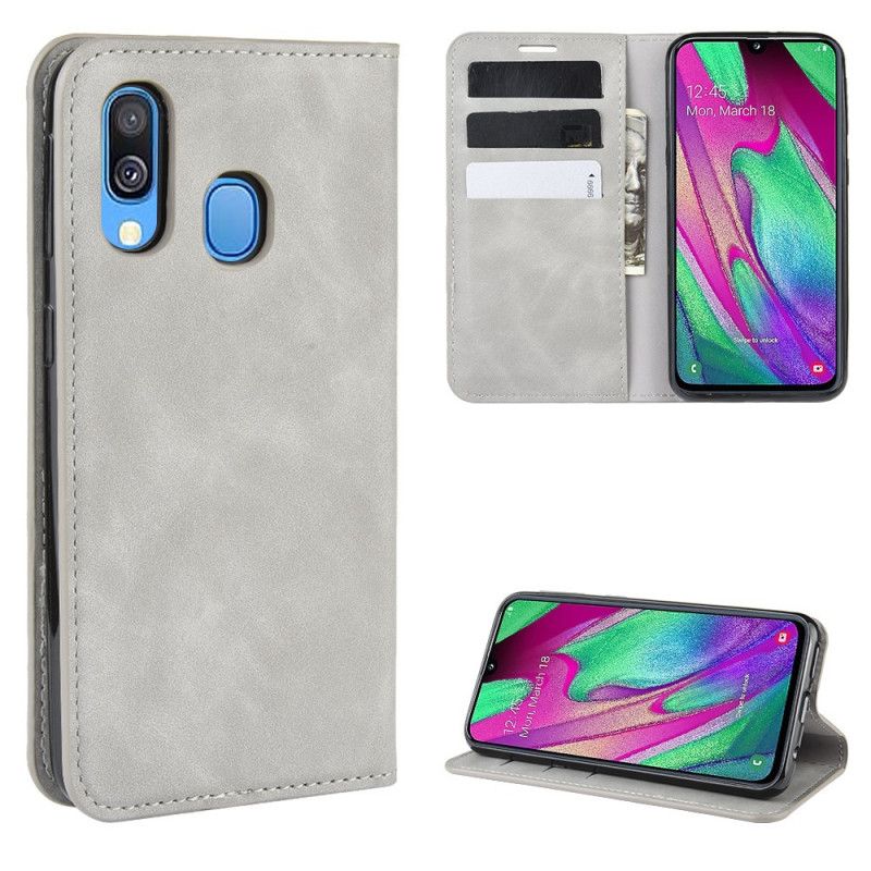 Flip Case Samsung Galaxy A40 Schwarz Handyhülle Weicher Ledereffekt