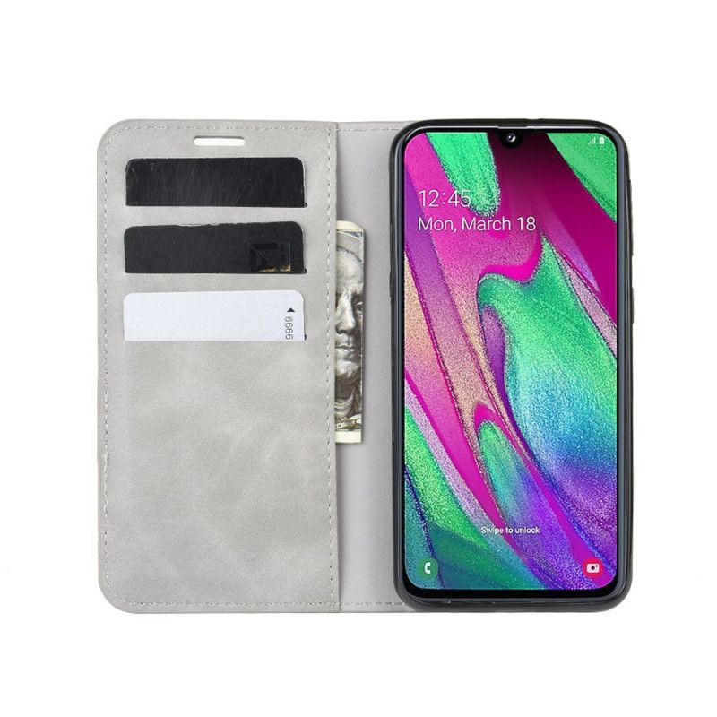 Flip Case Samsung Galaxy A40 Schwarz Handyhülle Weicher Ledereffekt