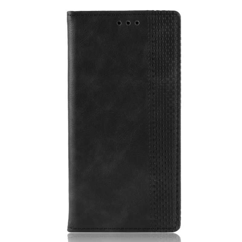 Flip Case Samsung Galaxy A40 Schwarz Stilisierter Vintage-Ledereffekt