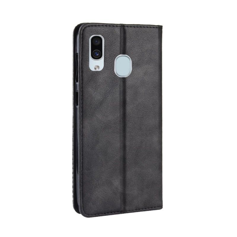 Flip Case Samsung Galaxy A40 Schwarz Stilisierter Vintage-Ledereffekt