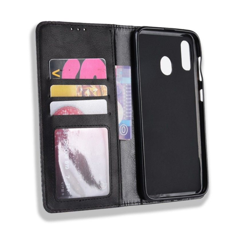 Flip Case Samsung Galaxy A40 Schwarz Stilisierter Vintage-Ledereffekt