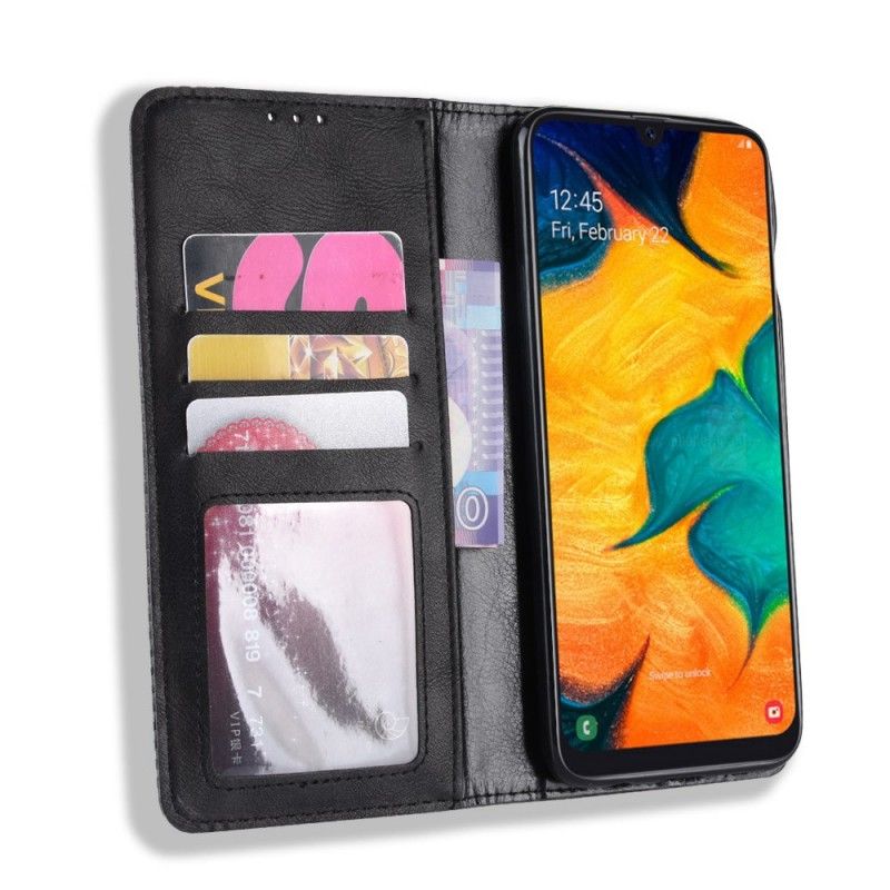 Flip Case Samsung Galaxy A40 Schwarz Stilisierter Vintage-Ledereffekt