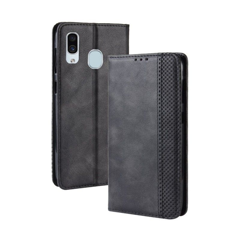 Flip Case Samsung Galaxy A40 Schwarz Stilisierter Vintage-Ledereffekt