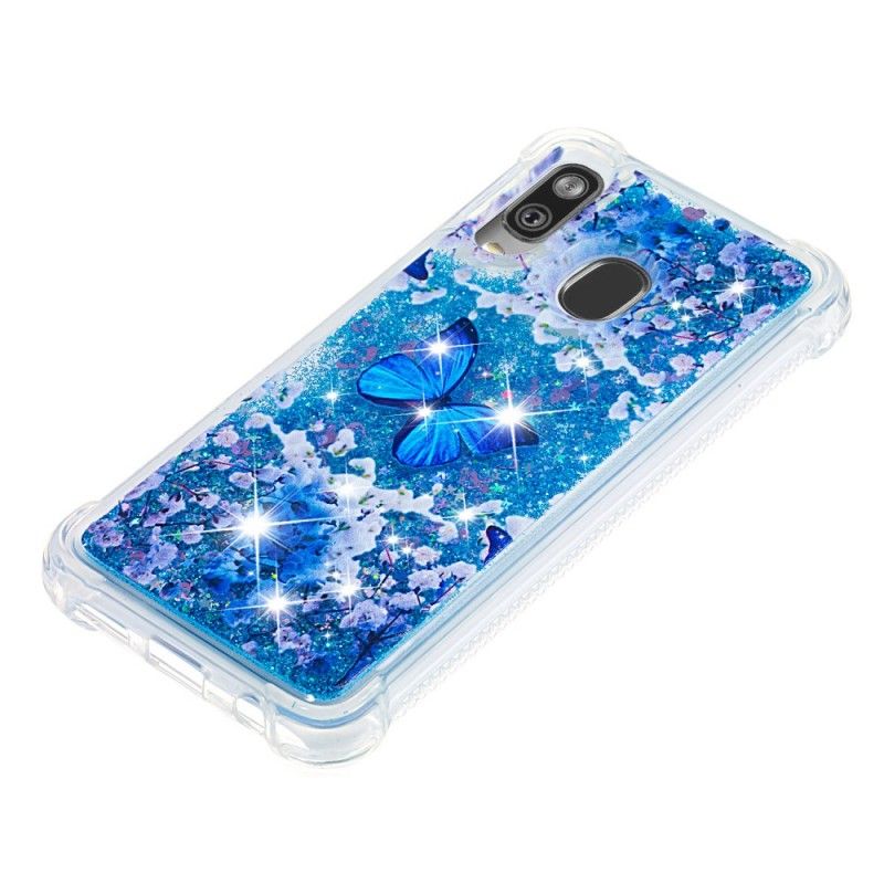 Hülle Für Samsung Galaxy A40 Blaue Glitzerschmetterlinge