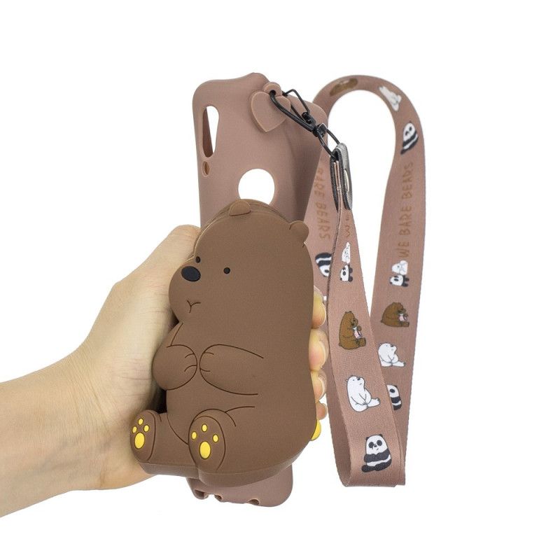 Hülle Für Samsung Galaxy A40 Gelb Teddybär Brieftasche Und Schultergurt