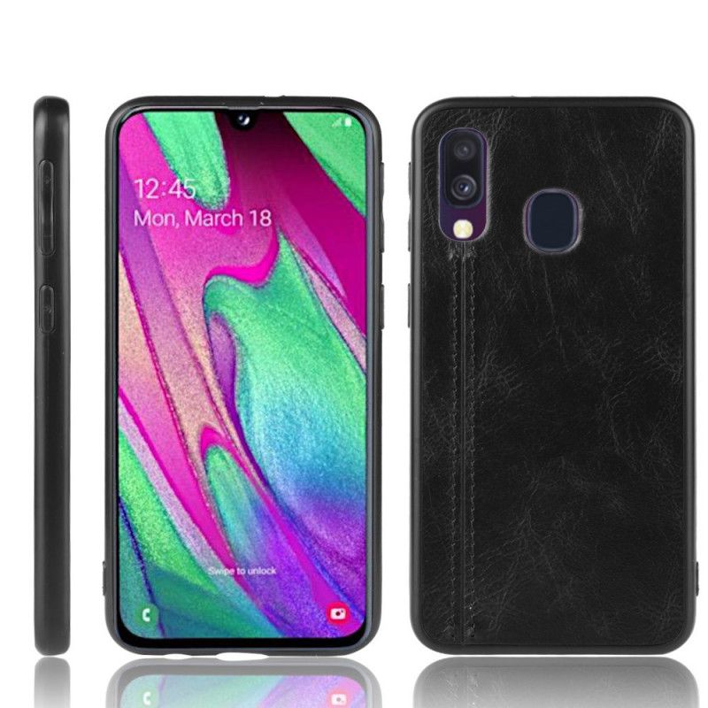 Hülle Für Samsung Galaxy A40 Schwarz Genähter Ledereffekt