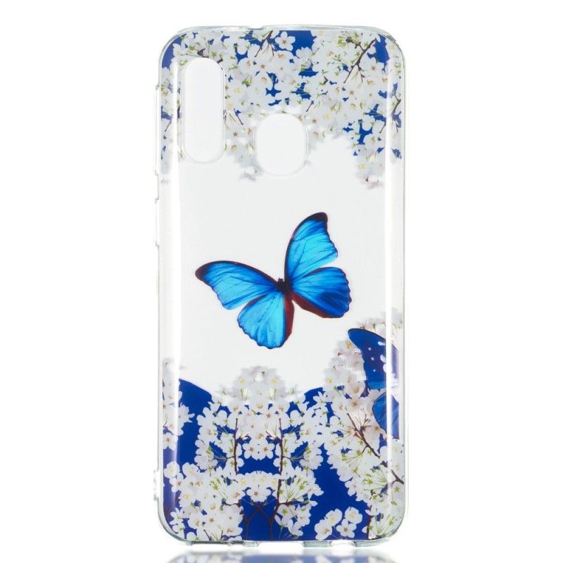 Hülle Samsung Galaxy A40 Blauer Schmetterling Und Winterblumen