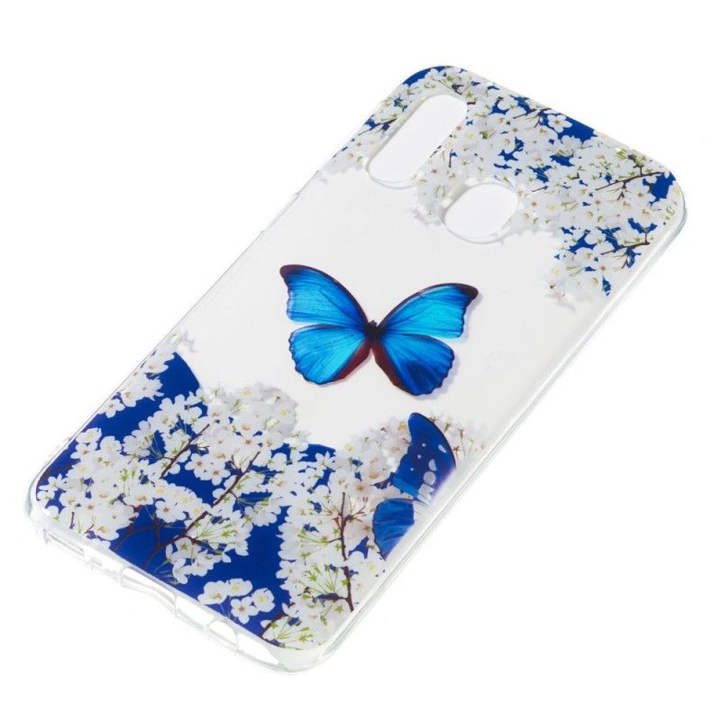 Hülle Samsung Galaxy A40 Blauer Schmetterling Und Winterblumen