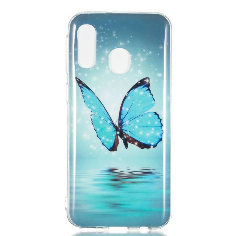 Hülle Samsung Galaxy A40 Fluoreszierender Blauer Schmetterling