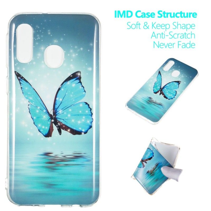 Hülle Samsung Galaxy A40 Fluoreszierender Blauer Schmetterling