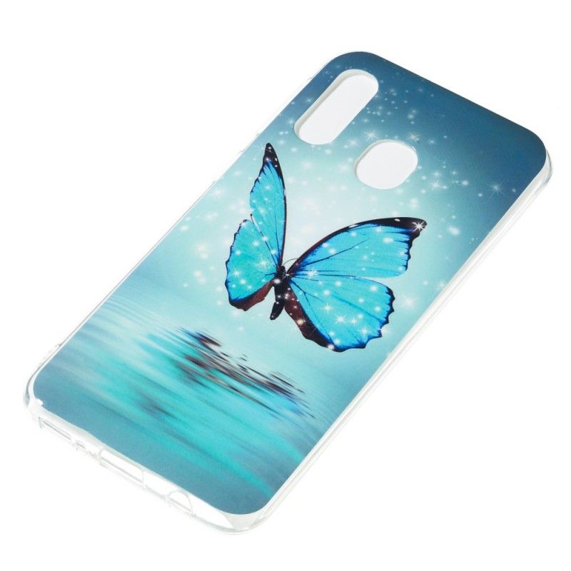 Hülle Samsung Galaxy A40 Fluoreszierender Blauer Schmetterling