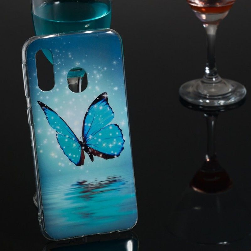 Hülle Samsung Galaxy A40 Fluoreszierender Blauer Schmetterling