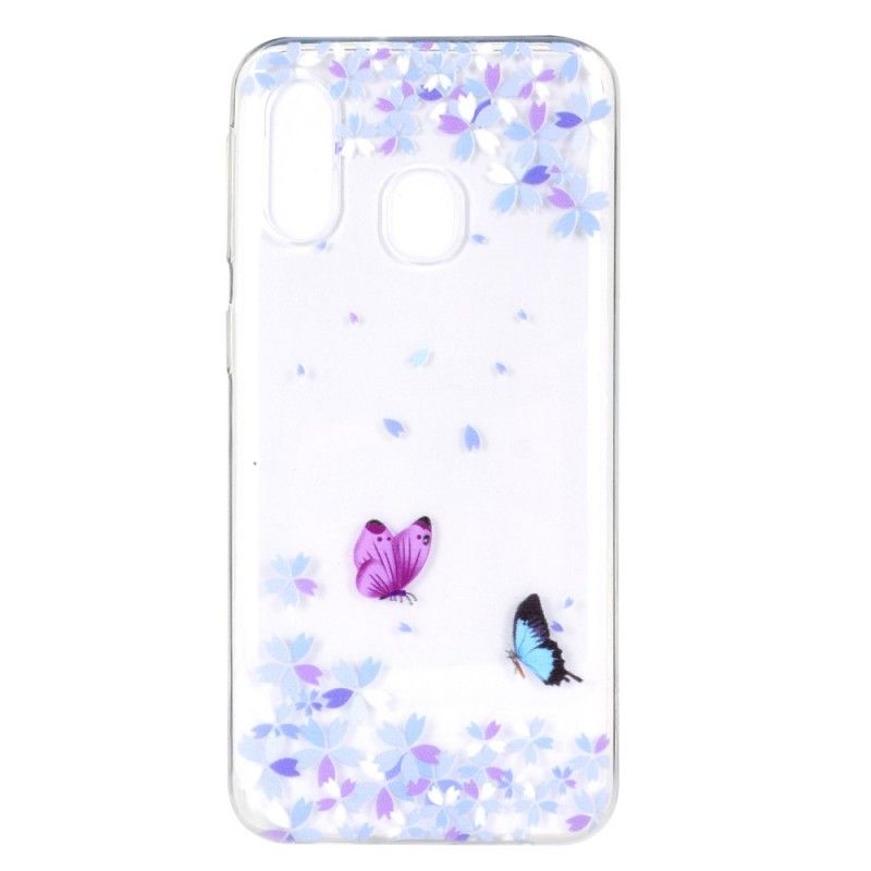 Hülle Samsung Galaxy A40 Handyhülle Transparente Schmetterlinge Und Blumen