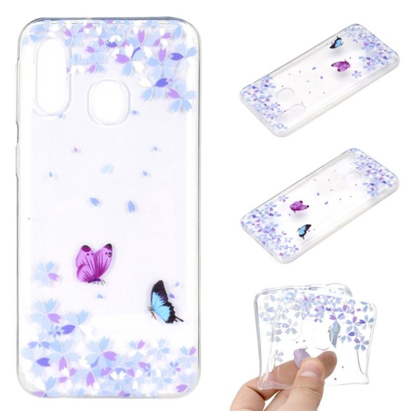 Hülle Samsung Galaxy A40 Handyhülle Transparente Schmetterlinge Und Blumen