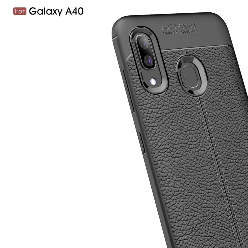 Hülle Samsung Galaxy A40 Schwarz Doppellinien-Litschileder-Effekt