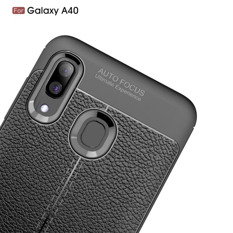 Hülle Samsung Galaxy A40 Schwarz Doppellinien-Litschileder-Effekt