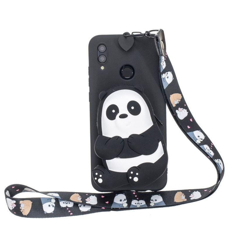 Hülle Samsung Galaxy A40 Schwarz Panda-Brieftasche Und Schultergurt