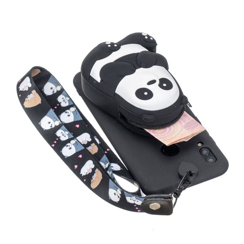 Hülle Samsung Galaxy A40 Schwarz Panda-Brieftasche Und Schultergurt