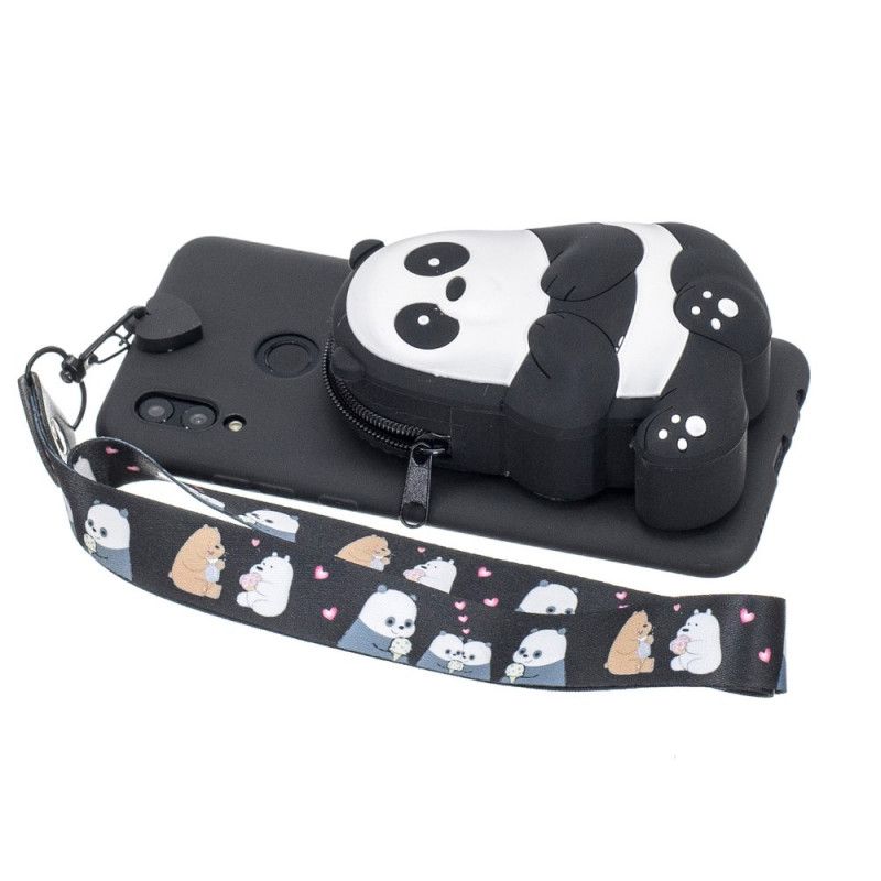 Hülle Samsung Galaxy A40 Schwarz Panda-Brieftasche Und Schultergurt