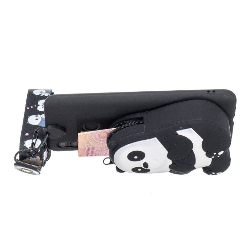 Hülle Samsung Galaxy A40 Schwarz Panda-Brieftasche Und Schultergurt