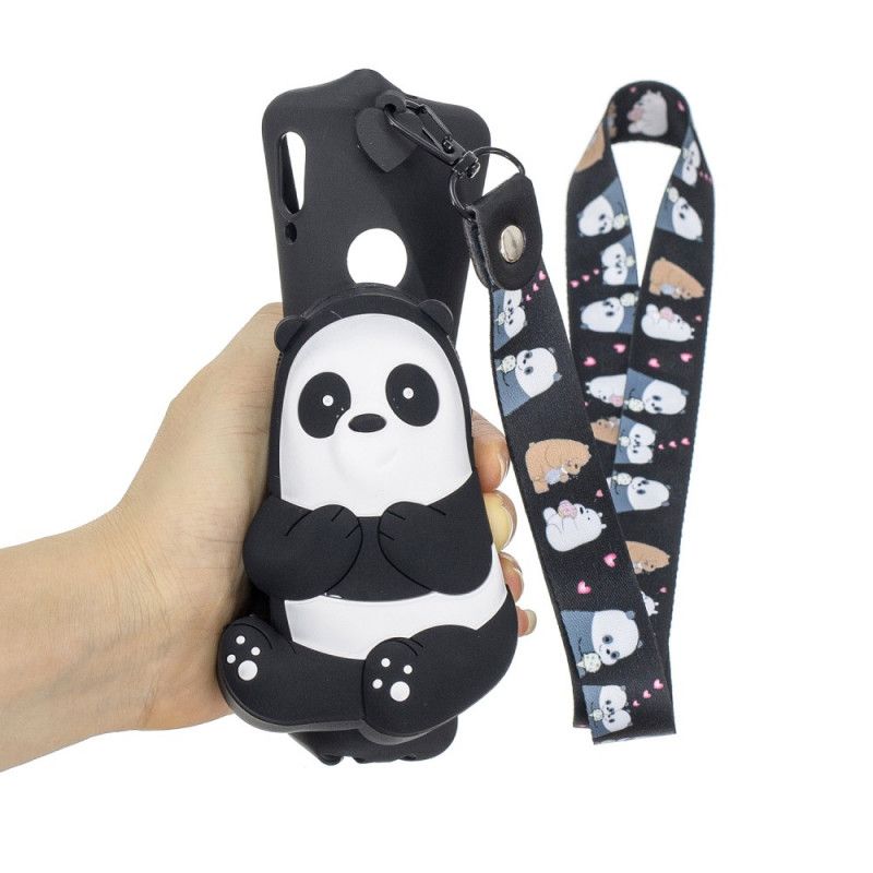 Hülle Samsung Galaxy A40 Schwarz Panda-Brieftasche Und Schultergurt