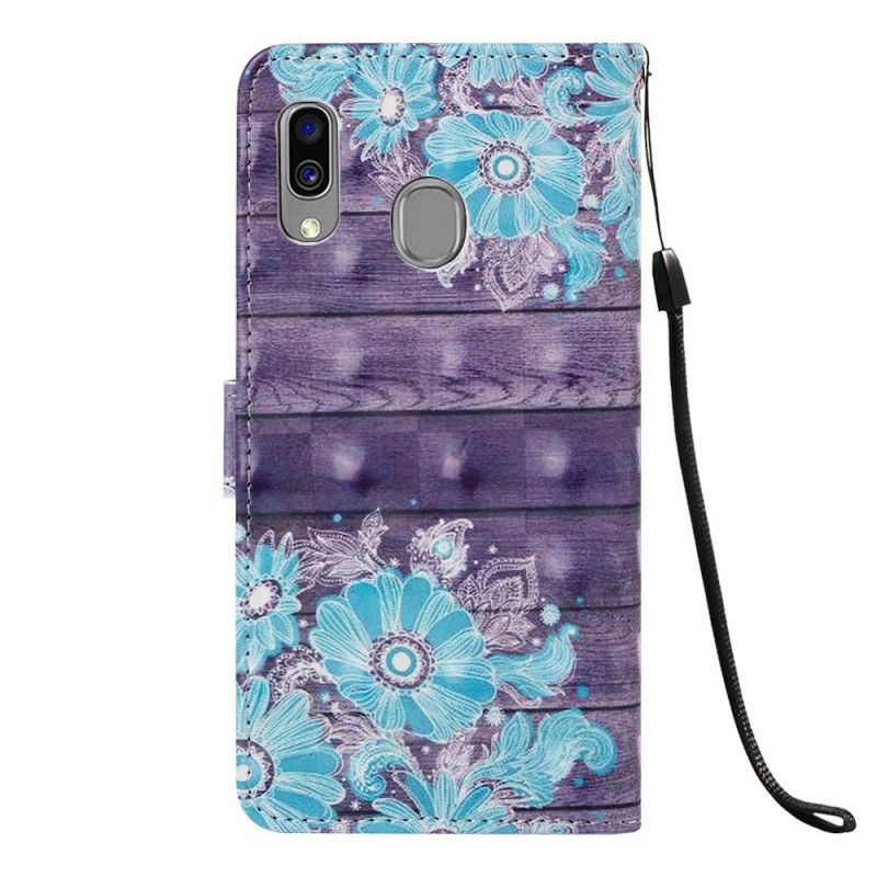 Lederhüllen Samsung Galaxy A40 Blaue Blüten