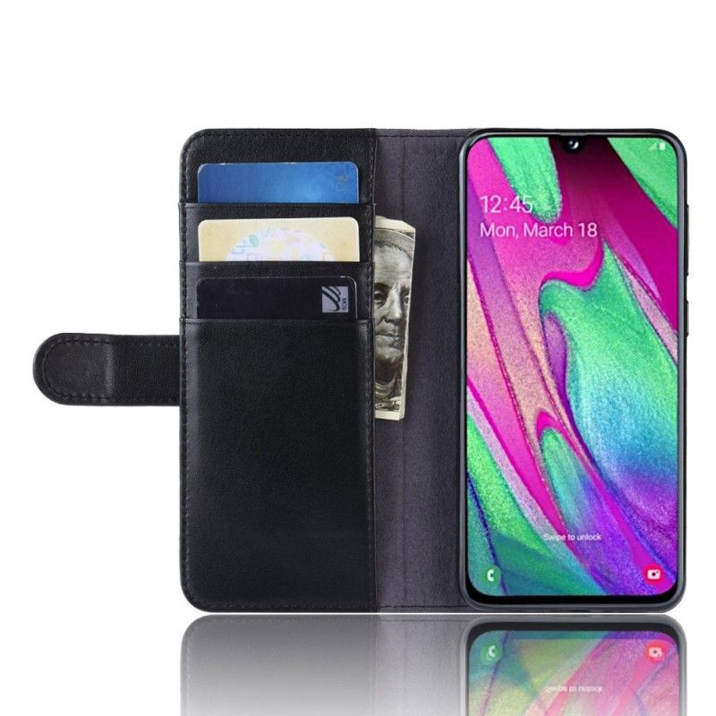 Lederhüllen Samsung Galaxy A40 Schwarz Gespaltenes Leder