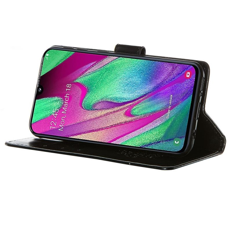 Lederhüllen Samsung Galaxy A40 Schwarz Traumfänger Und Lanyard Drucken