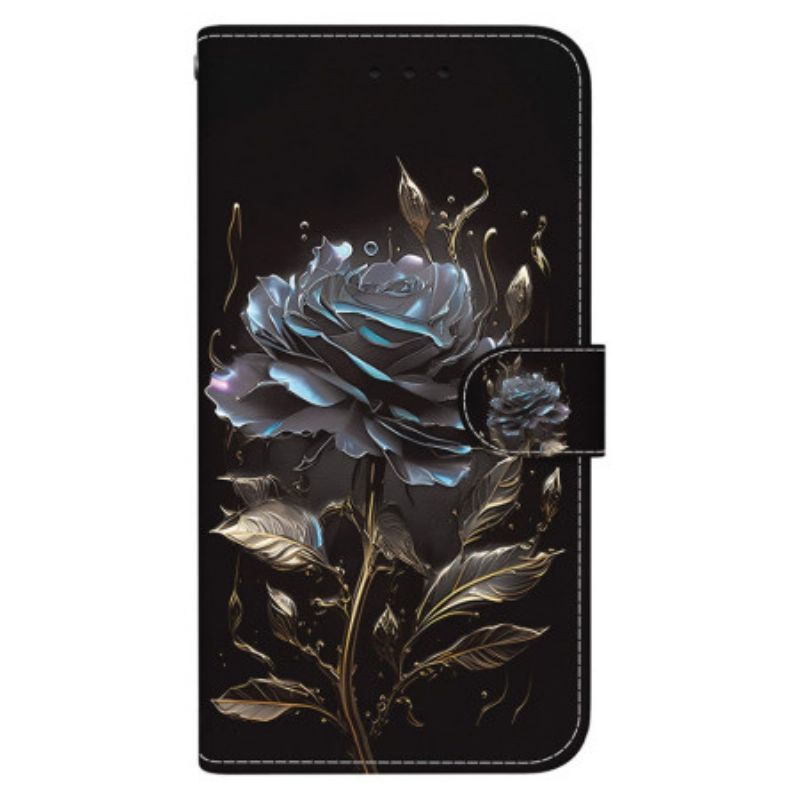 Lederhüllen Oppo Reno 11 5g Handyhülle Schwarze Rose Mit Riemen