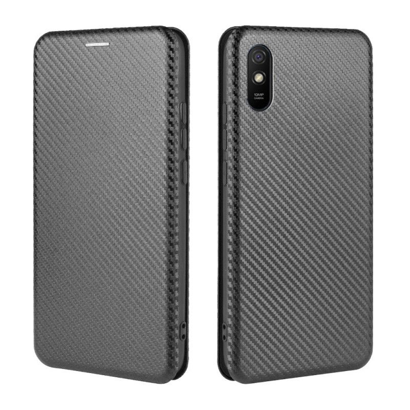 Flip Case Xiaomi Redmi 9A Schwarz Gefärbtes Kohlenstoffsilikon