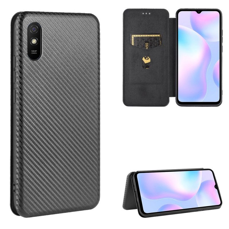 Flip Case Xiaomi Redmi 9A Schwarz Gefärbtes Kohlenstoffsilikon