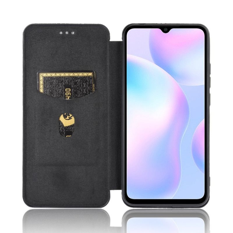 Flip Case Xiaomi Redmi 9A Schwarz Gefärbtes Kohlenstoffsilikon