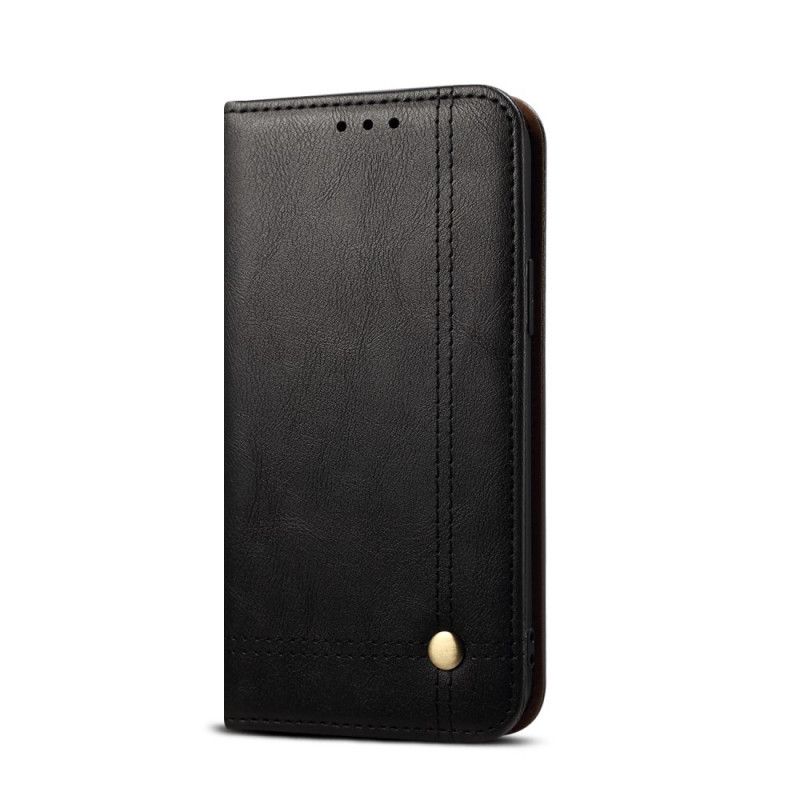 Flip Case Xiaomi Redmi 9A Schwarz Genähter Ledereffekt