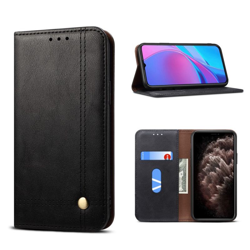 Flip Case Xiaomi Redmi 9A Schwarz Genähter Ledereffekt