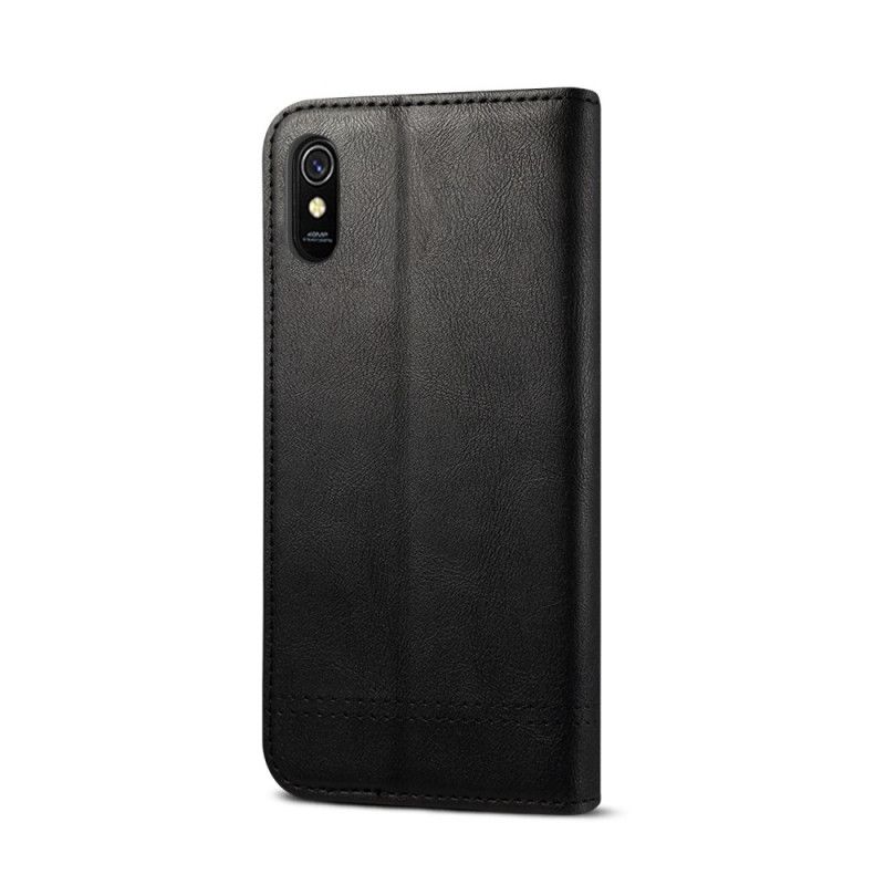 Flip Case Xiaomi Redmi 9A Schwarz Genähter Ledereffekt