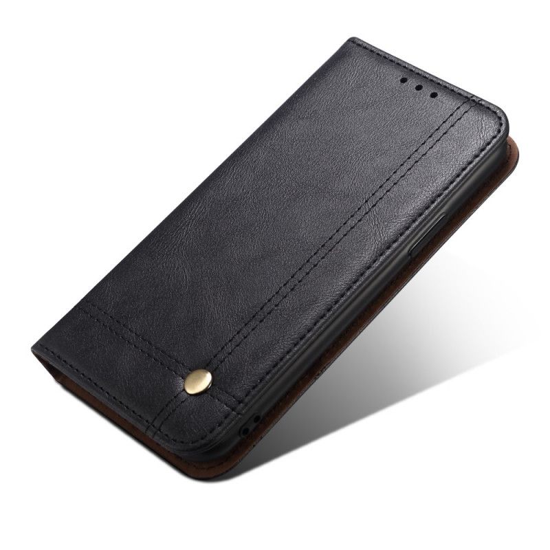 Flip Case Xiaomi Redmi 9A Schwarz Genähter Ledereffekt