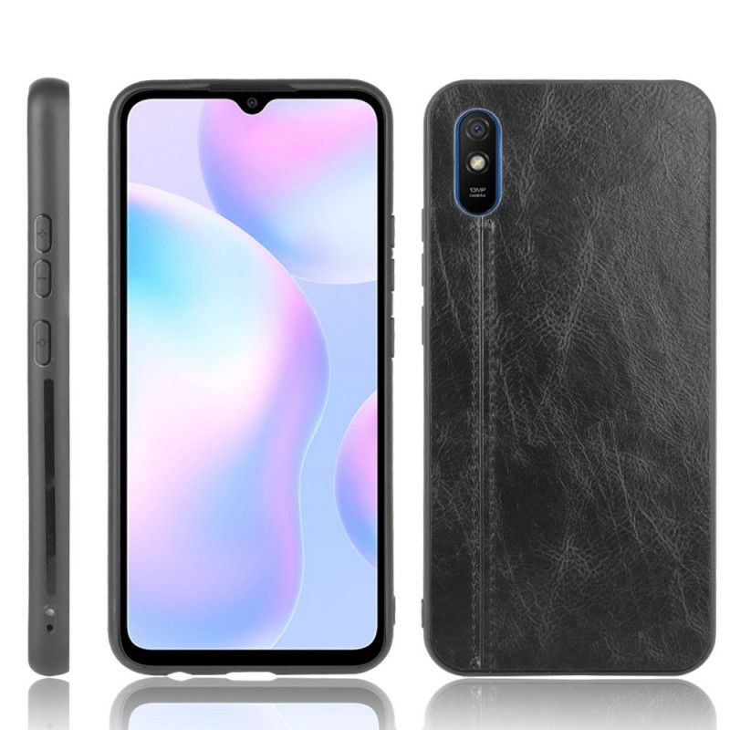 Hülle Für Xiaomi Redmi 9A Schwarz Genähter Ledereffekt