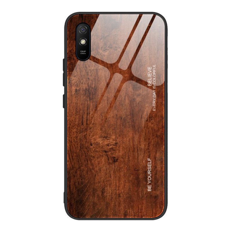 Hülle Xiaomi Redmi 9A Schwarz Gehärtetes Glas Im Holzdesign