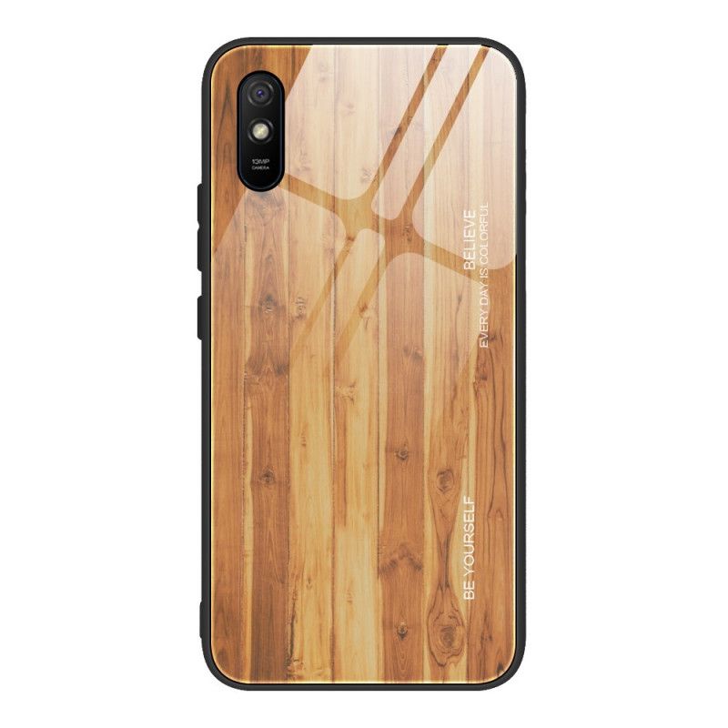 Hülle Xiaomi Redmi 9A Schwarz Gehärtetes Glas Im Holzdesign